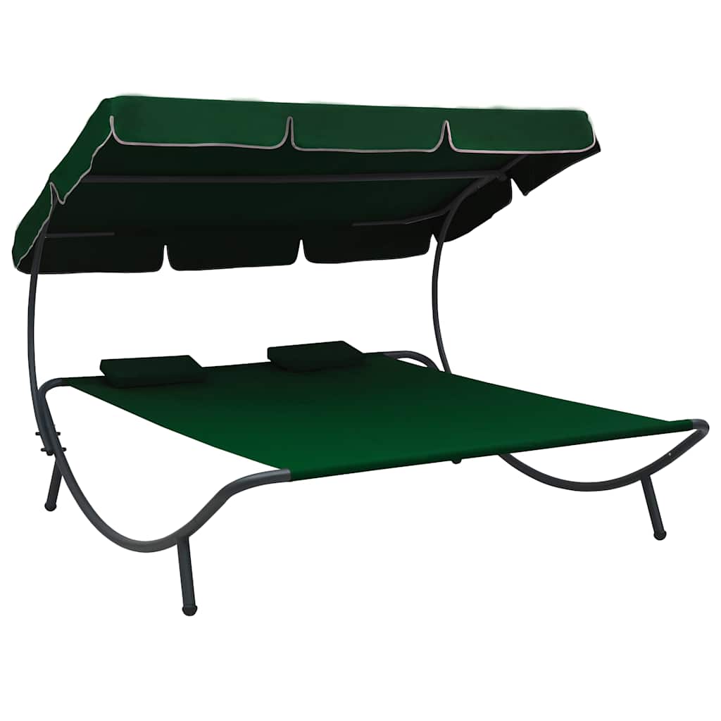 Vidaxl loungebed met luifel en kussens groen