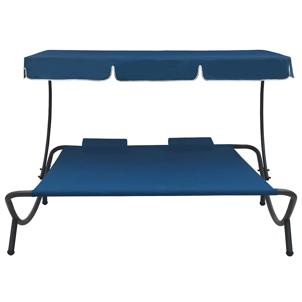 Vidaxl loungebed met luifel en kussens blauw