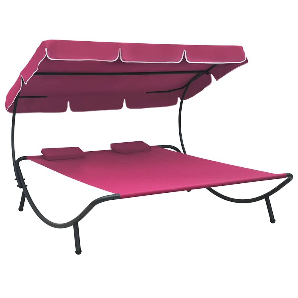 Vidaxl loungebed met luifel en kussens roze