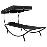 Vidaxl loungebed met luifel en kussen zwart