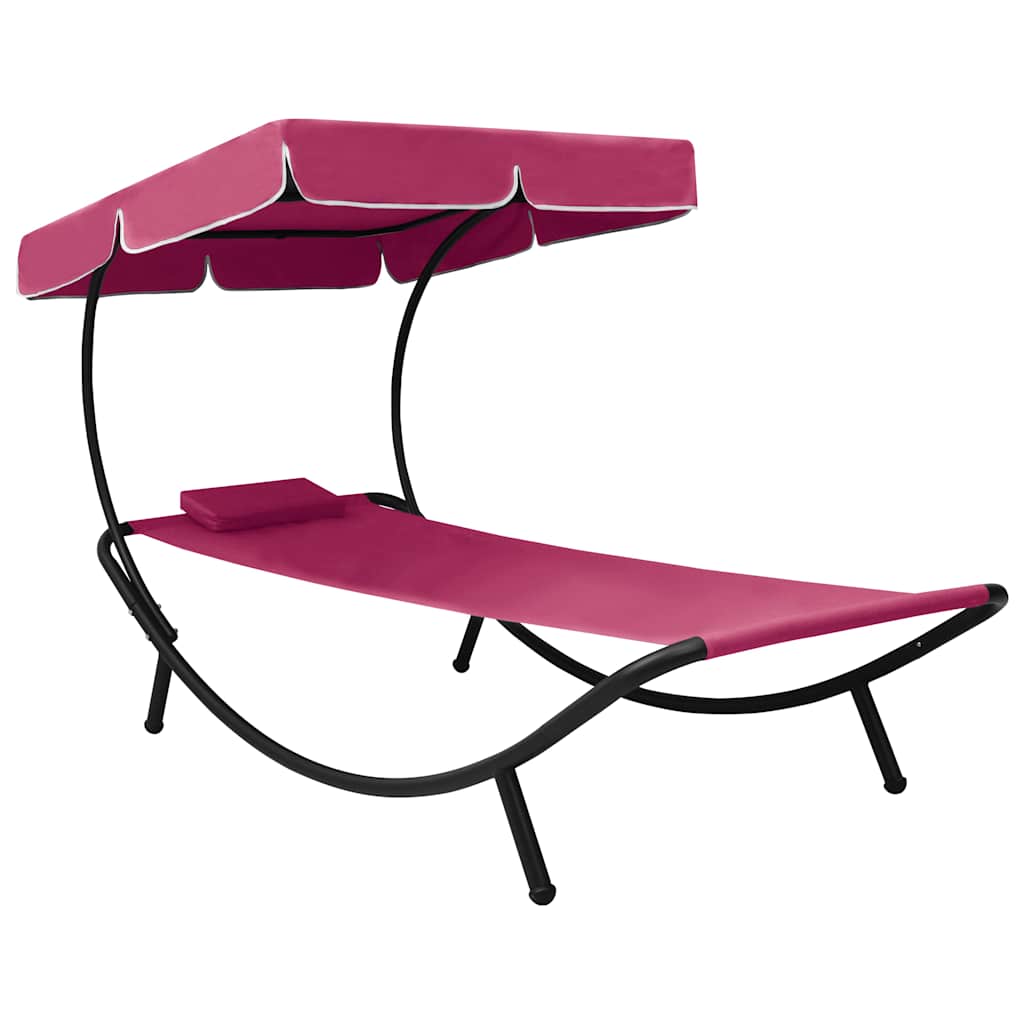 Vidaxl loungebed met luifel en kussen roze