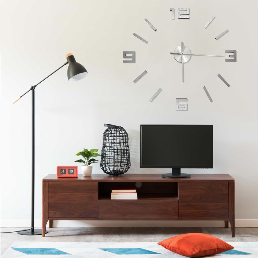 Vidaxl 3D Wall Clock Modern XXL 100 cm sølvfarget