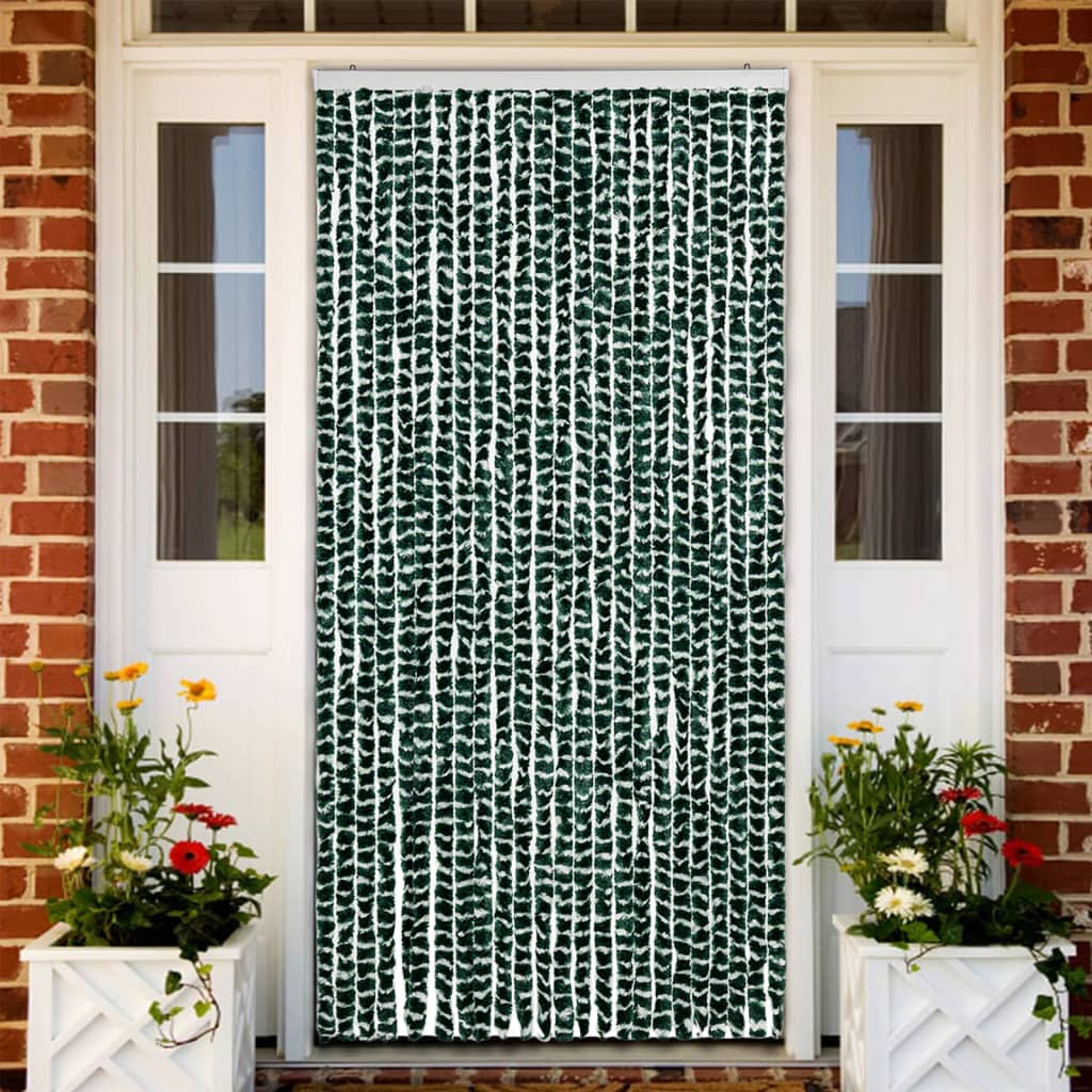 Vidaxl Fly Vorhang 100x220 cm Chenille grün und weiß
