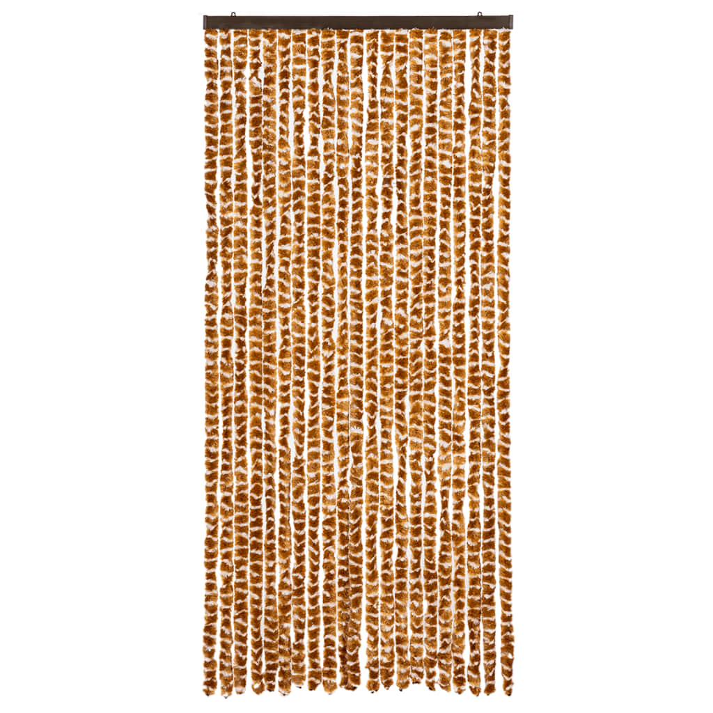 Cortina de mosca Vidaxl 90x220 cm chenille ocre y blanco