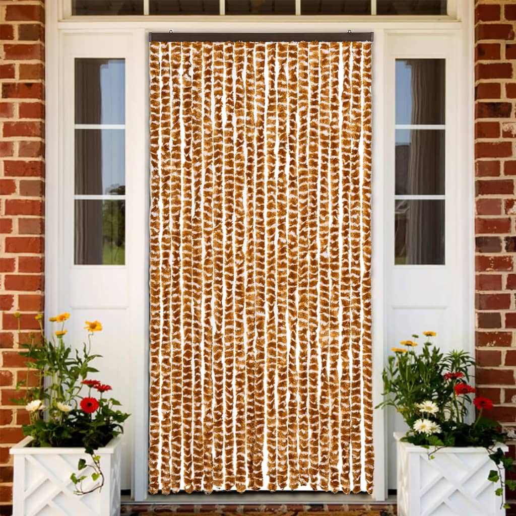 Cortina de mosca Vidaxl 90x220 cm chenille ocre y blanco