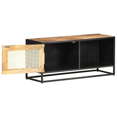 Vidaxl tv-meubel 90x30x40 cm ruw mangohout en natuurlijk riet