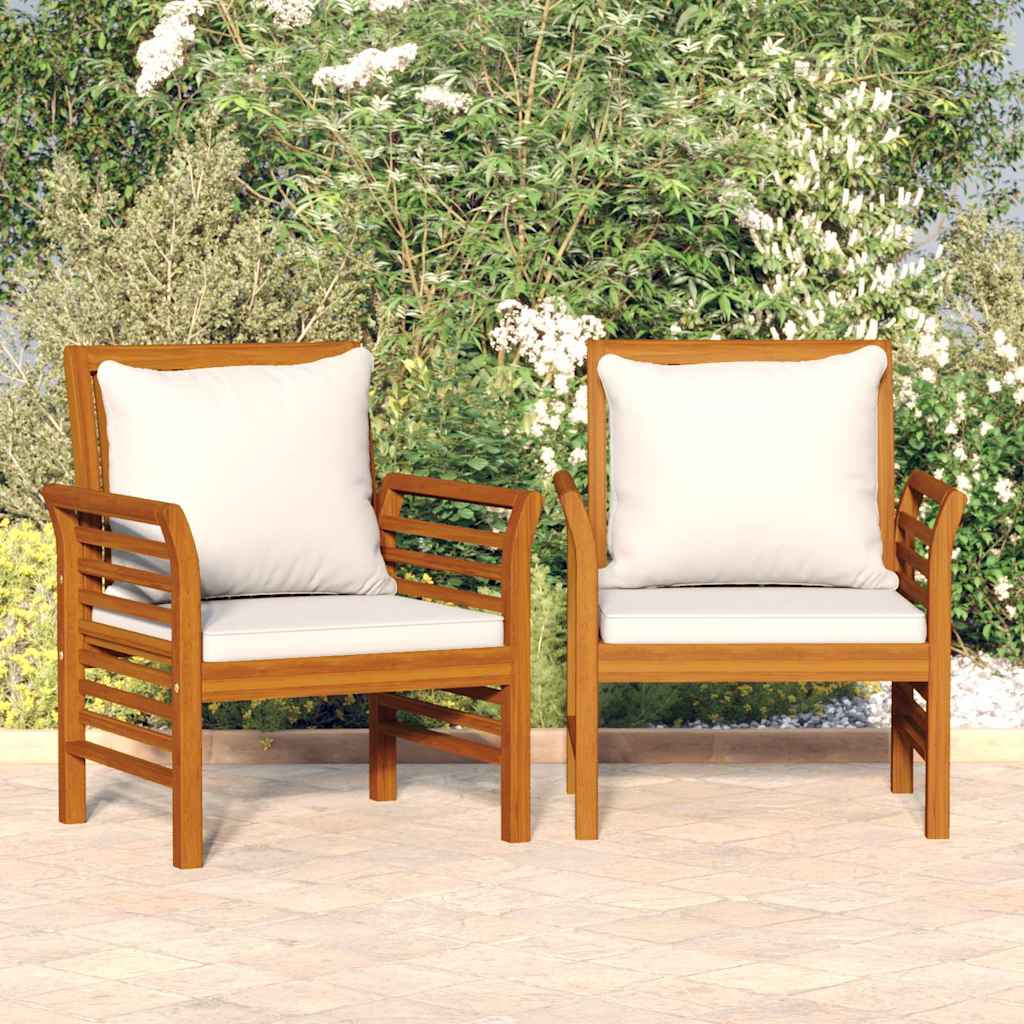 Vidaxl fauteuils 2 st met crèmewitte kussens massief acaciahout