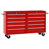 Vidaxl Tool Trolley con 10 cassetti di rosso in acciaio