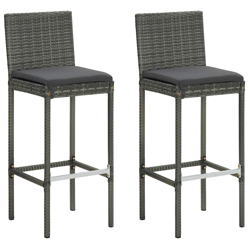 Vidaxl tuinbarkrukken met kussens 2 st poly rattan grijs