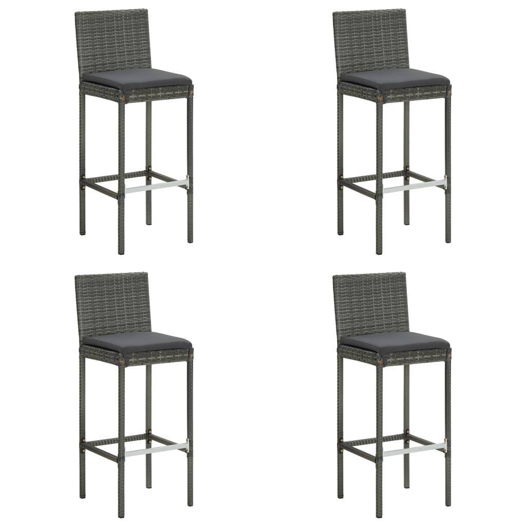 Vidaxl tuinbarkrukken met kussens 4 st poly rattan grijs