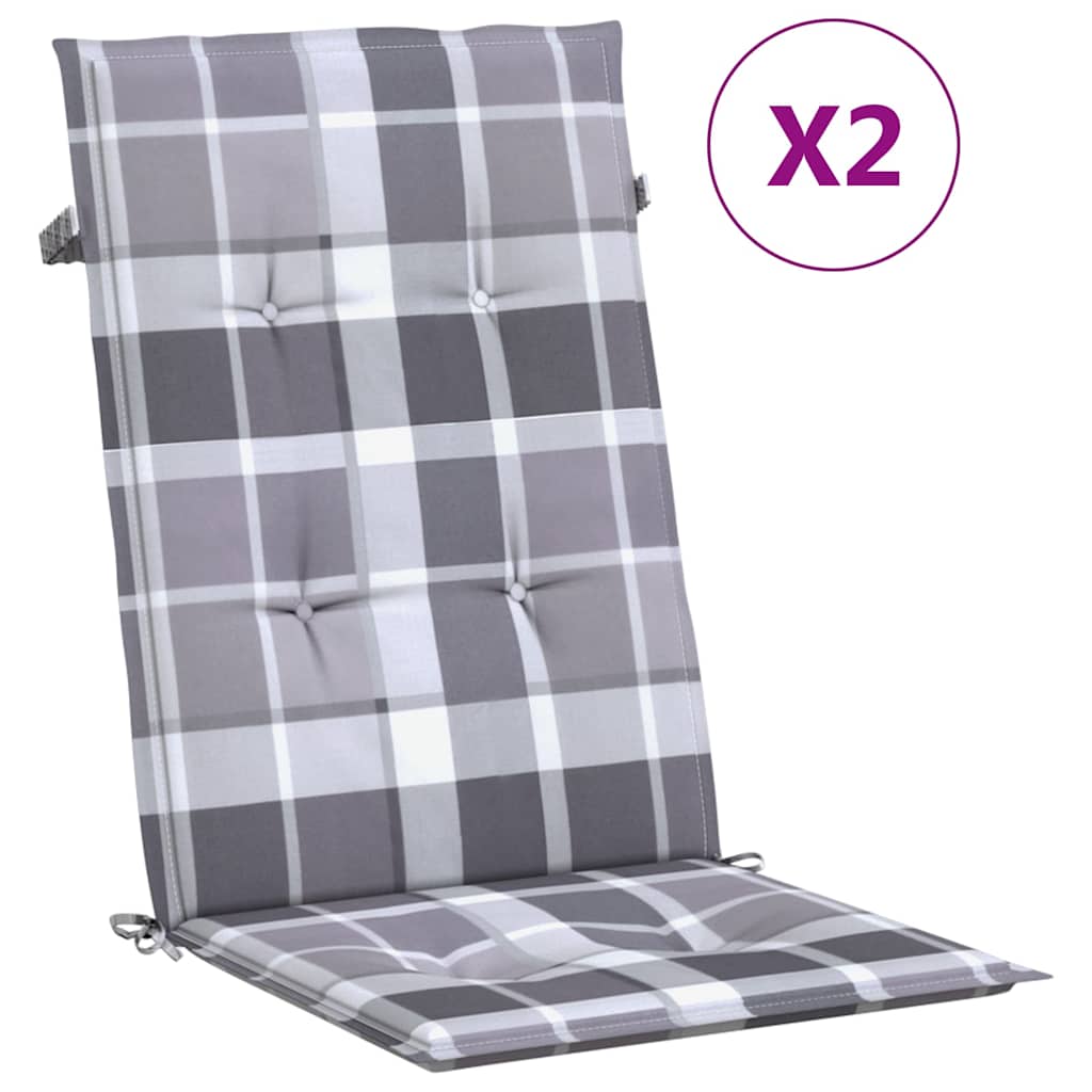 Vidaxl tuinstoelkussens 2 st hoge rug ruitpatroon 120x50x3 cm grijs