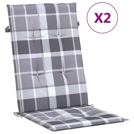 Vidaxl tuinstoelkussens 2 st hoge rug ruitpatroon 120x50x3 cm grijs