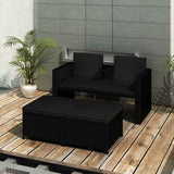 Vidaxl 3-delige loungeset met kussens poly rattan zwart