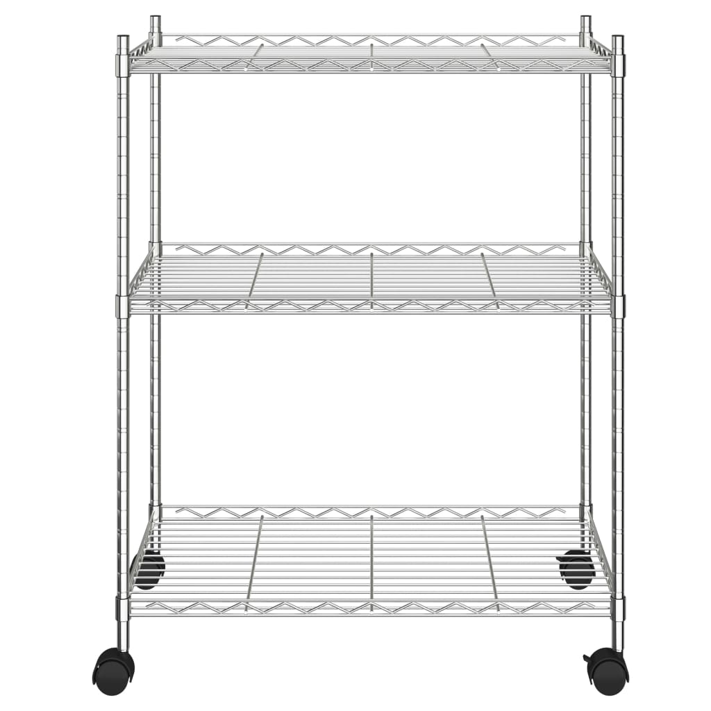 Rack de almacenamiento Vidaxl con ruedas de 3 capas 150 kg 60x35x81 cm de color cromado