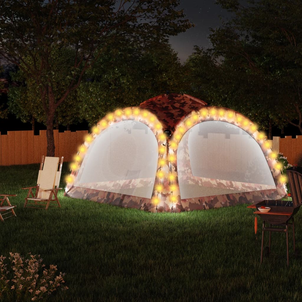 Tenda per feste Vidaxl con LED e 4 pareti laterali 3.6x3.6x2.3 m camuffamento