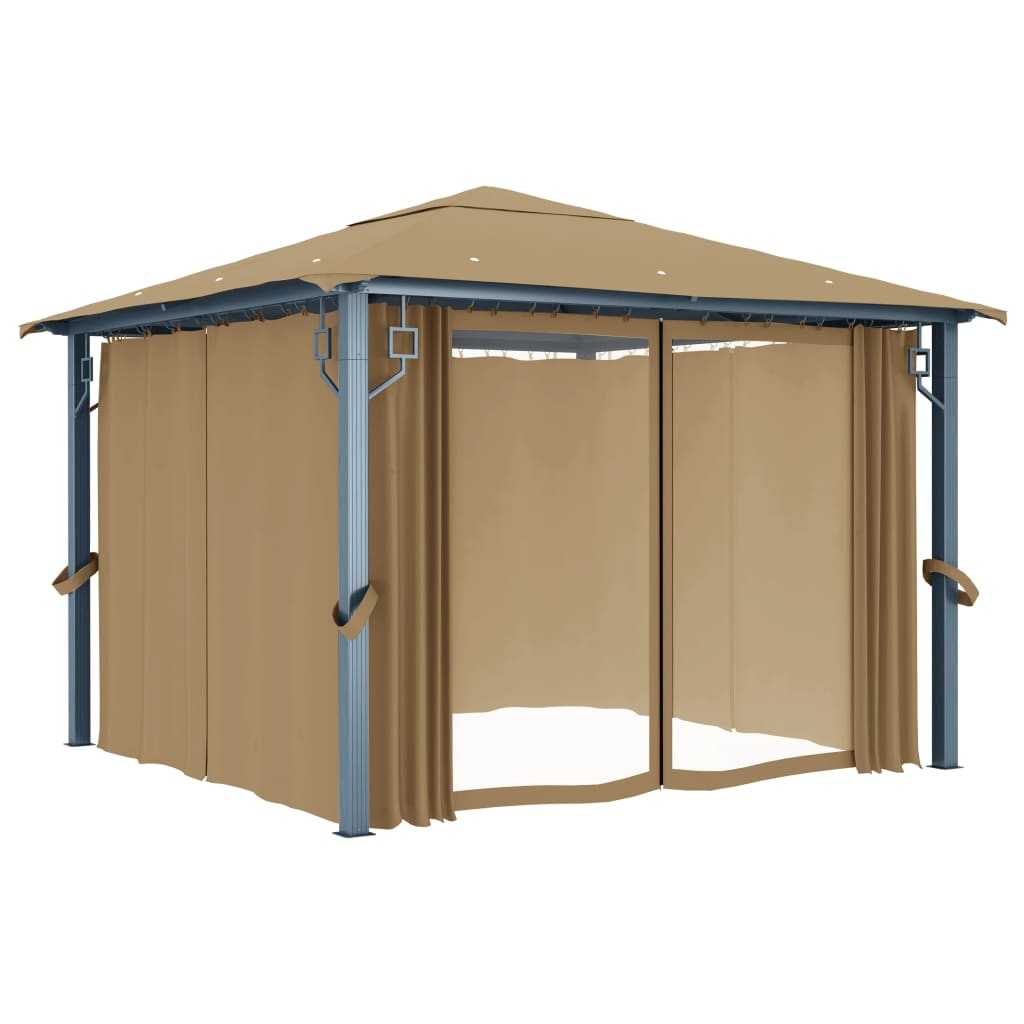 Vidaxl Arbor med gardin 300x300 cm aluminium taupe