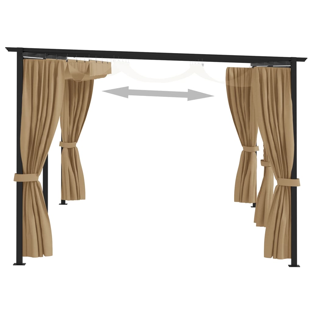 Vidaxl arbor with curtains 6x3 m steel taupe