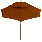 Vidaxl Parasol Double -Decker con polo in legno 270 cm Terracotta.