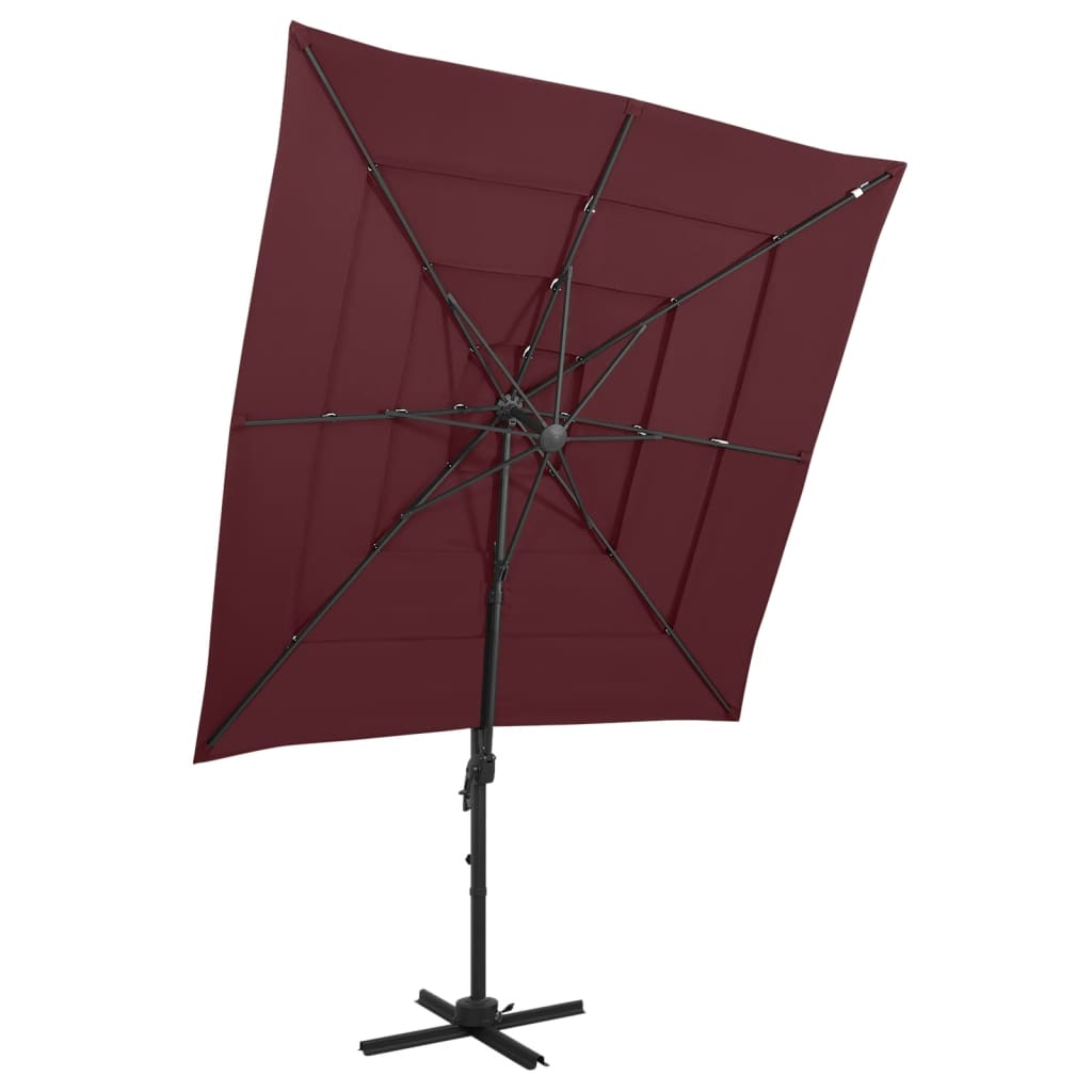 Vidaxl Parasol a 4 strati con polo in alluminio 250x250 cm borgogna rosso