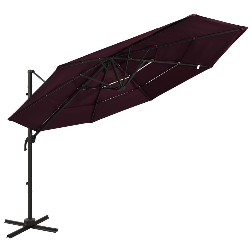 Vidaxl Parasol a 4 strati con polo in alluminio 3x3 M Bordeaux rosso