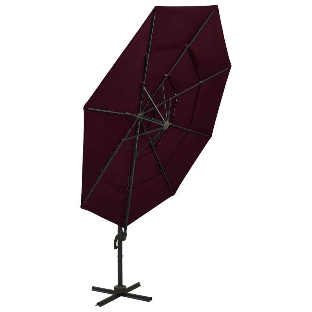 Vidaxl Parasol a 4 strati con polo in alluminio 3x3 M Bordeaux rosso