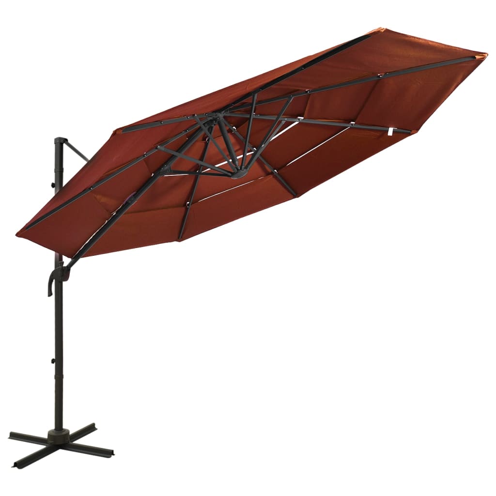 Vidaxl Parasol a 4 strati con polo in alluminio 3x3 m Terracotta luminoso