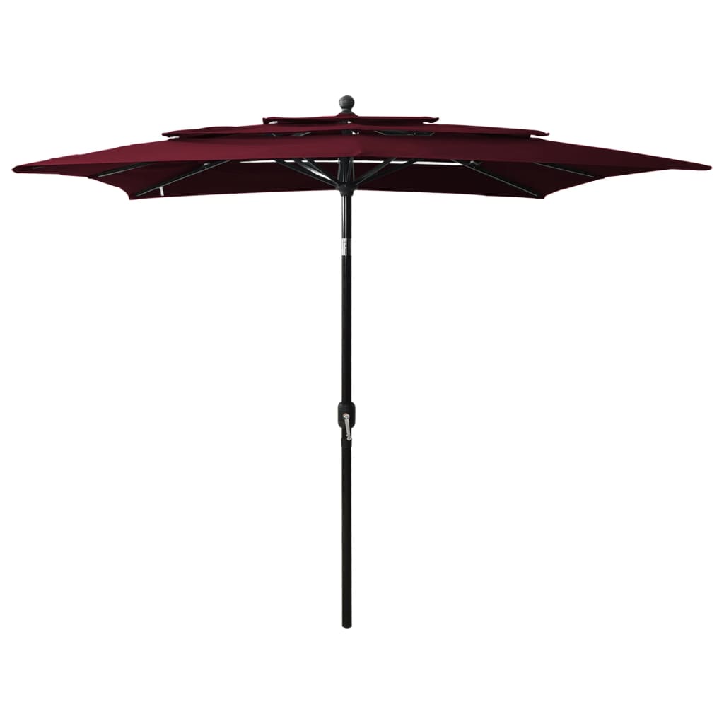 Vidaxl Parasol a 3 strati con polo in alluminio 2,5x2,5 M Bordeaux rosso