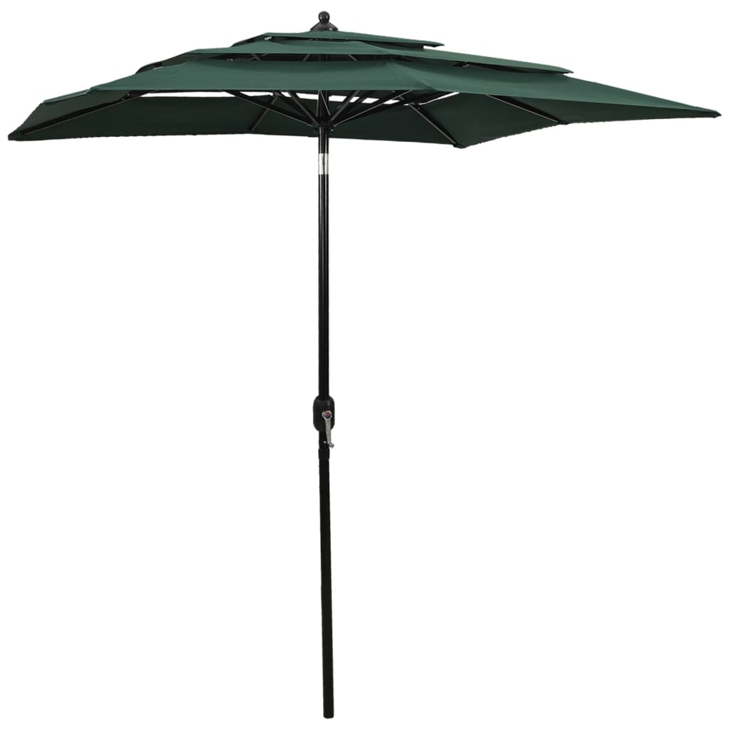 Vidaxl Parasol 3-strato con polo in alluminio 2x2 m verde