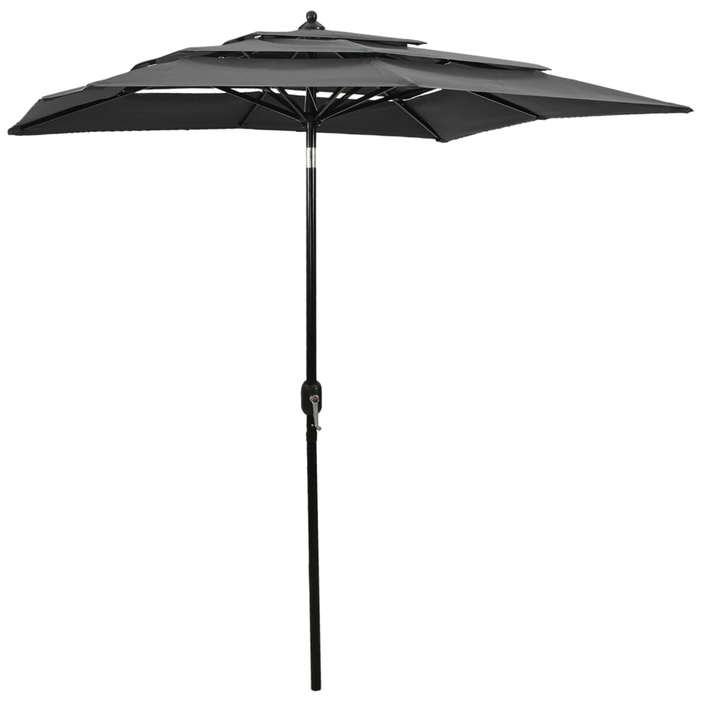 Vidaxl Parasol a 3 strati con polo in alluminio 2x2 m colorato antracite