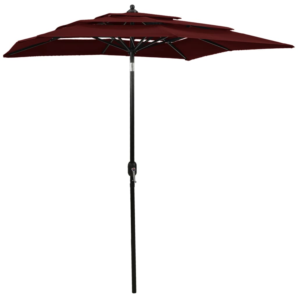 Vidaxl Parasol 3-strato con polo in alluminio 2x2 M Bordeaux rosso