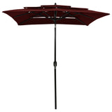 Vidaxl Parasol 3-strato con polo in alluminio 2x2 M Bordeaux rosso