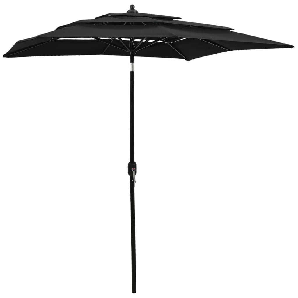 Vidaxl Parasol a 3 strati con polo in alluminio 2x2 m nero