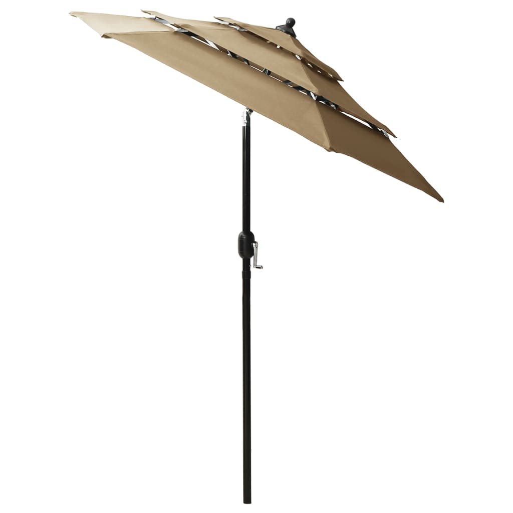 Vidaxl Parasol a 3 strati con polo in alluminio 2 m taupe