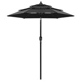 Vidaxl Parasol a 3 strati con polo in alluminio 2 m nero