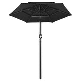 Vidaxl Parasol a 3 strati con polo in alluminio 2 m nero