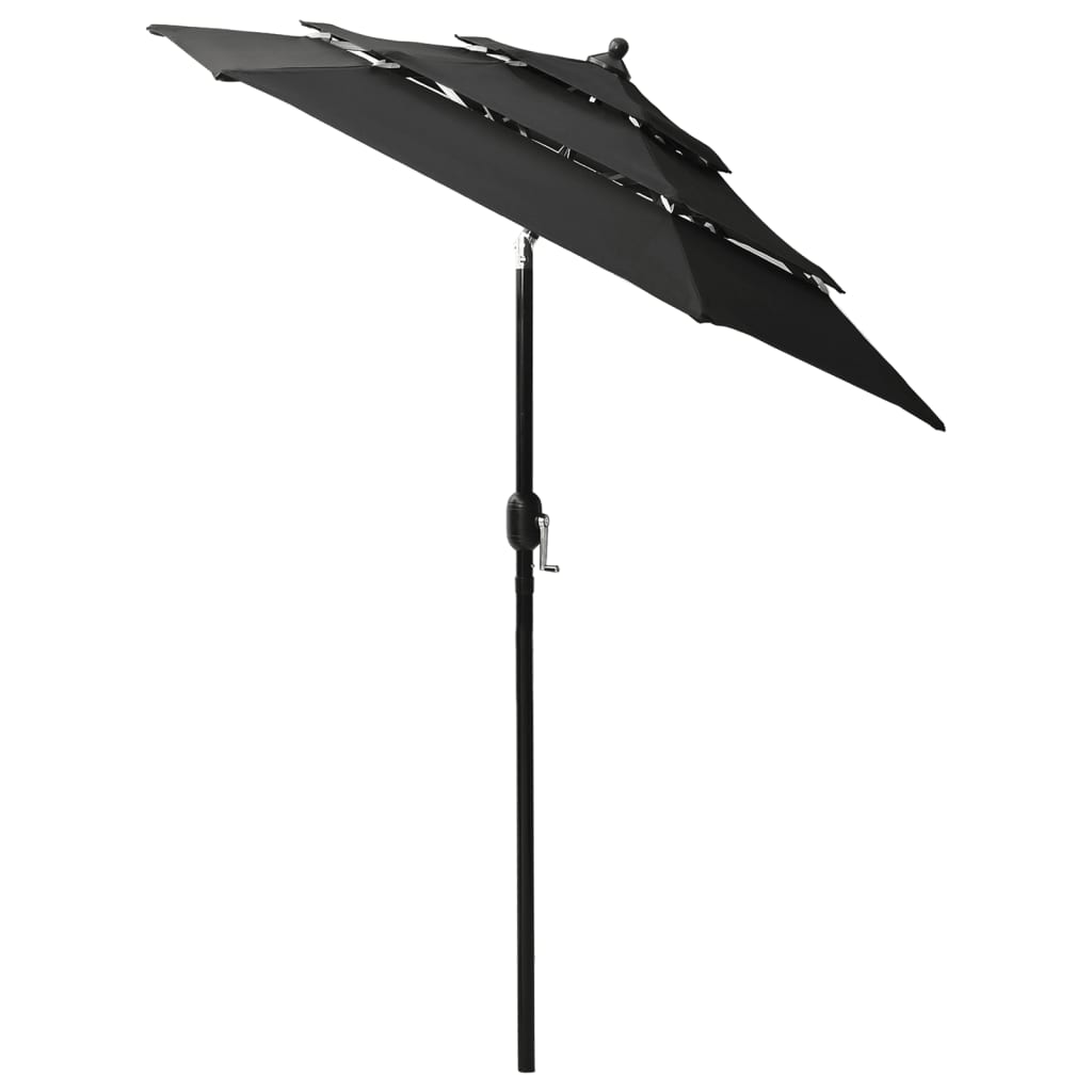 Vidaxl Parasol a 3 strati con polo in alluminio 2 m nero