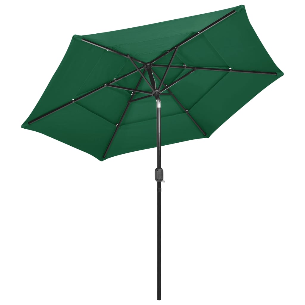 Vidaxl Parasol a 3 strati con polo in alluminio 2,5 m verdi