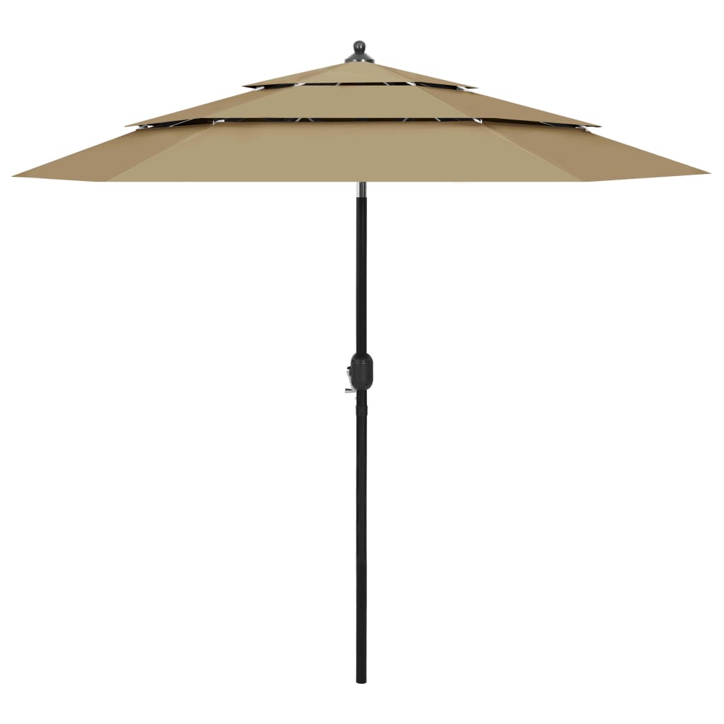 Vidaxl Parasol a 3 strati con polo in alluminio 2,5 m taupe