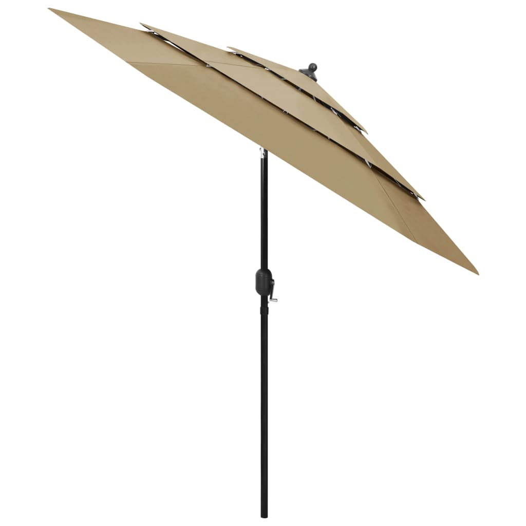 Vidaxl Parasol a 3 strati con polo in alluminio 2,5 m taupe