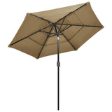 Vidaxl Parasol a 3 strati con polo in alluminio 2,5 m taupe