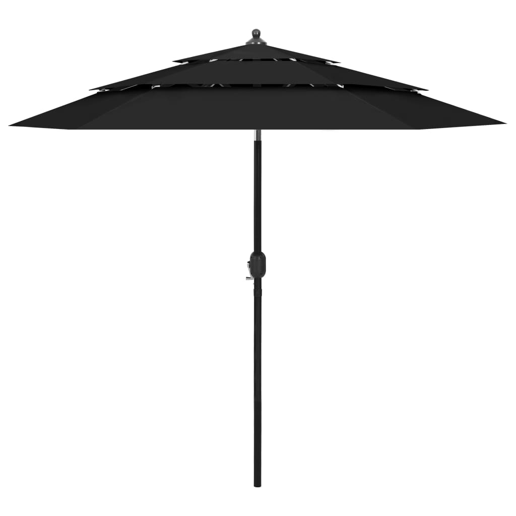 Vidaxl Parasol a 3 strati con polo in alluminio 2,5 m neri