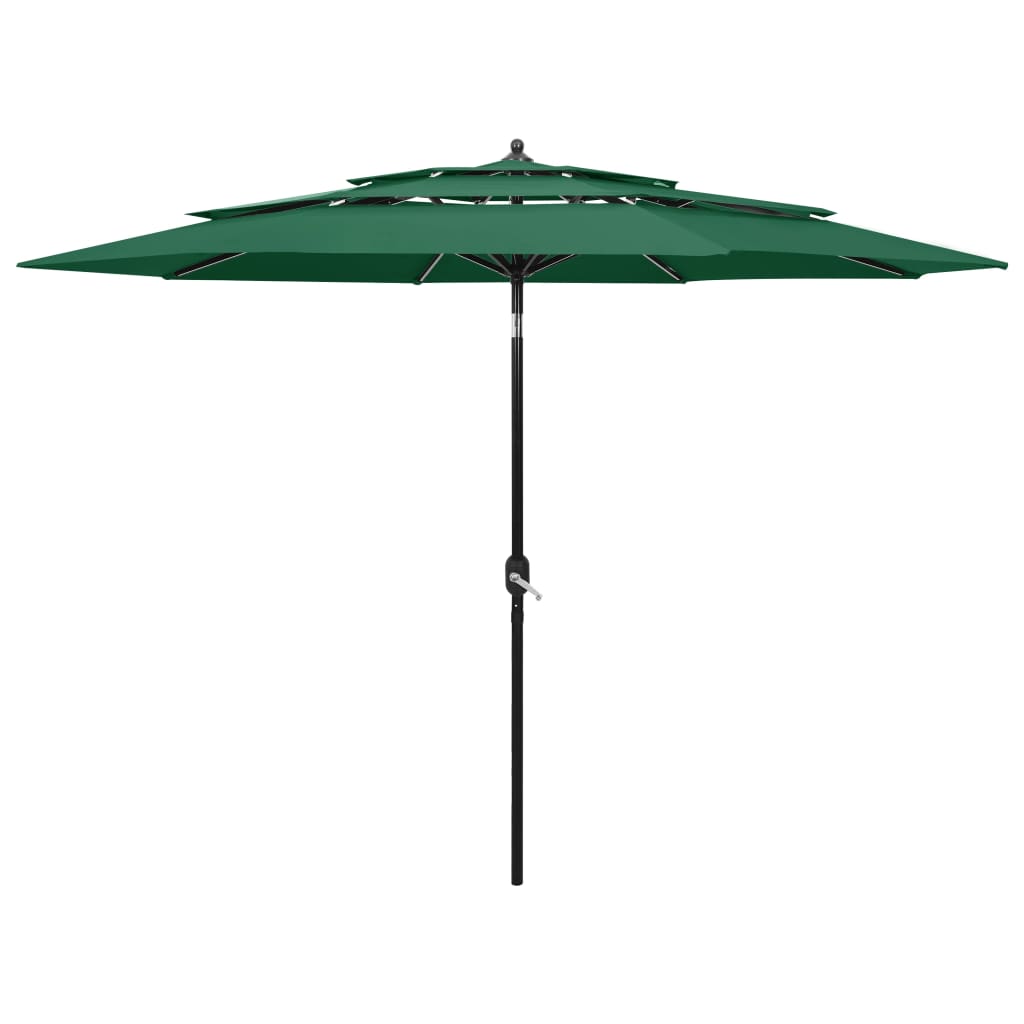 Vidaxl Parasol a 3 strati con polo in alluminio 3 m verdi