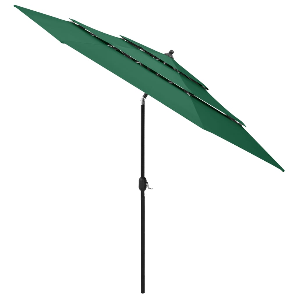 Vidaxl Parasol a 3 strati con polo in alluminio 3 m verdi