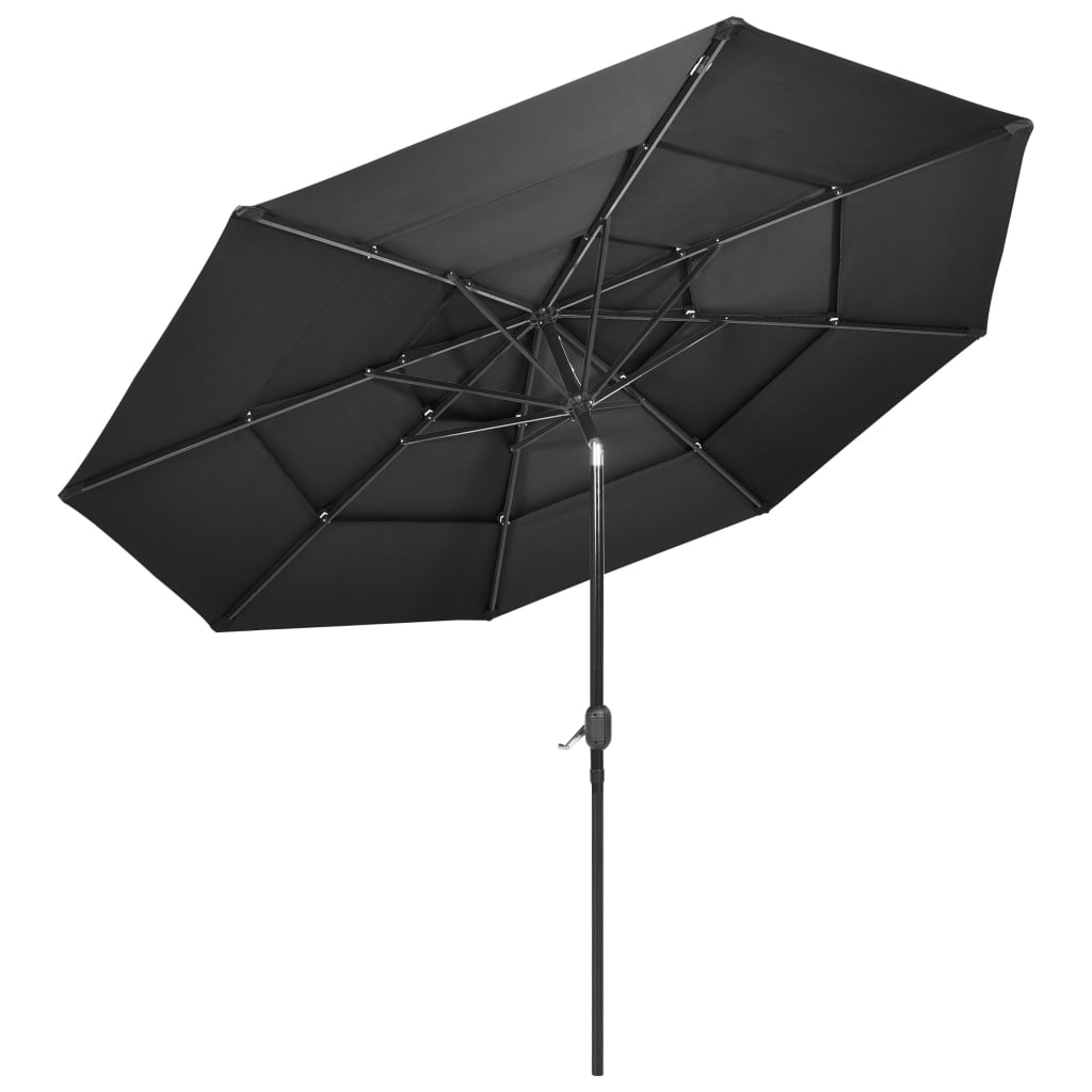 Vidaxl Parasol 3-strato con polo in alluminio 3 m color antracite