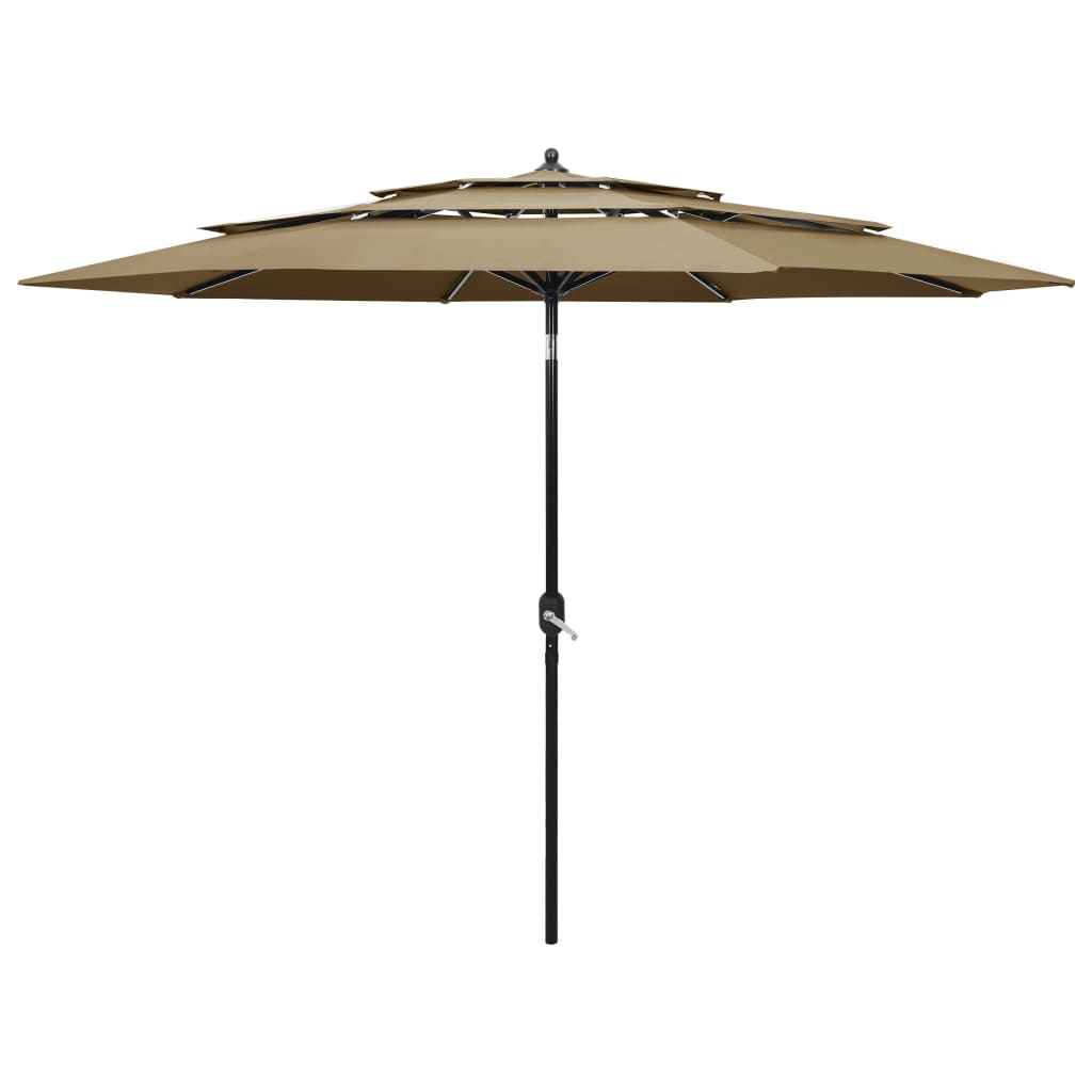 Vidaxl Parasol a 3 strati con polo in alluminio 3 m taupe