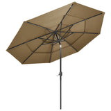 Vidaxl Parasol a 3 strati con polo in alluminio 3 m taupe