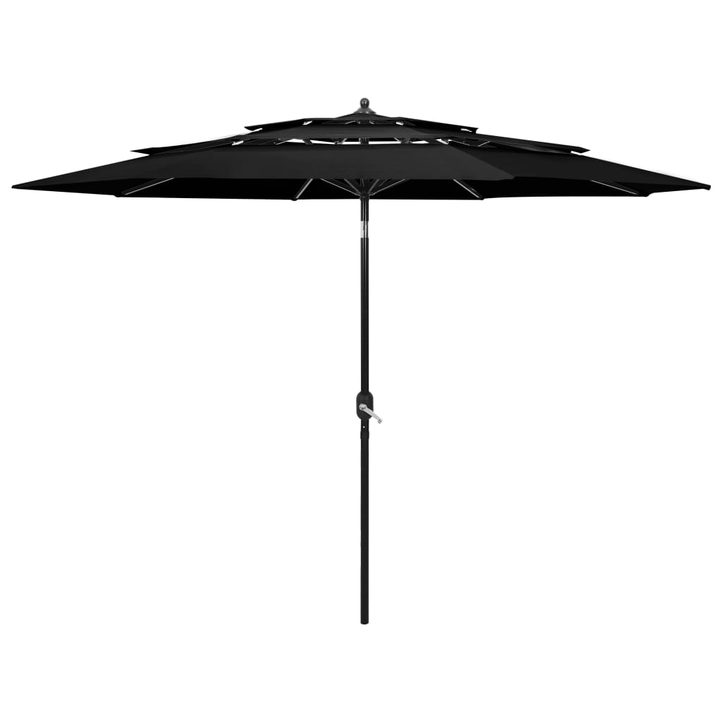 Vidaxl Parasol a 3 strati con polo in alluminio 3 m nero