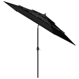 Vidaxl Parasol a 3 strati con polo in alluminio 3 m nero