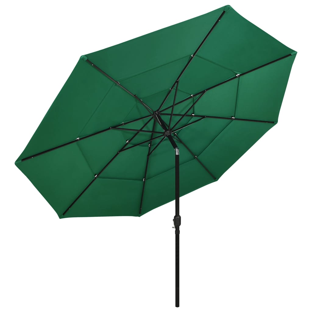 Vidaxl Parasol a 3 strati con polo in alluminio 3,5 m verdi