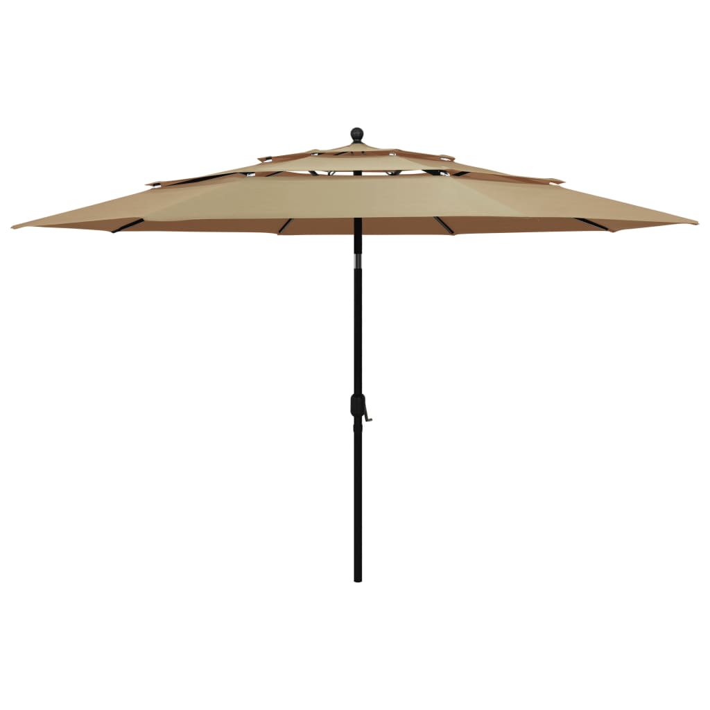 Vidaxl Parasol a 3 strati con polo in alluminio 3,5 m taupe